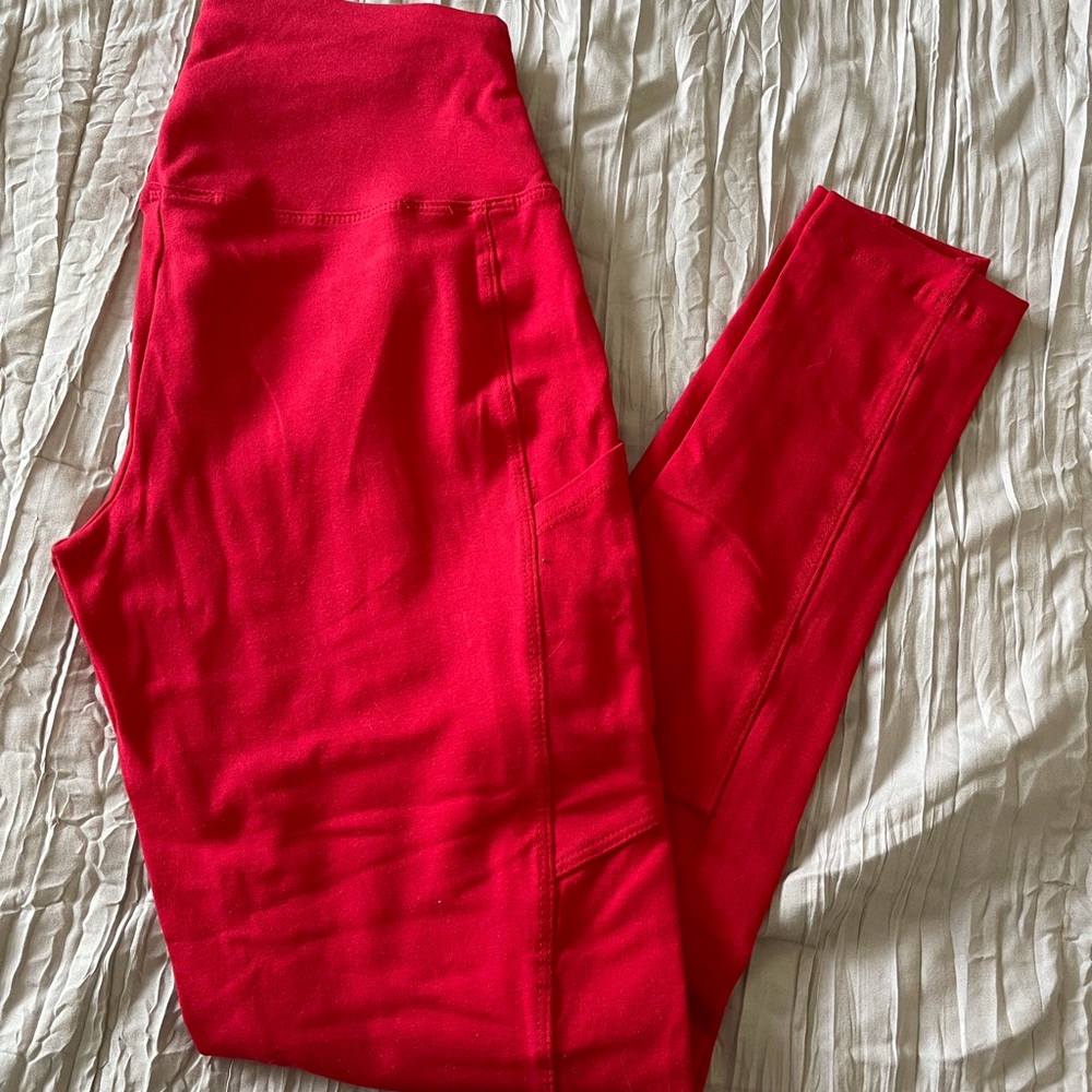 Zenana Medium Red Leggings with Pockets